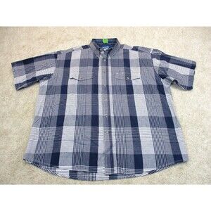 Wrangler Shirt Mens 2XL XXL Blue White Plaid Western Work Wear Button Up